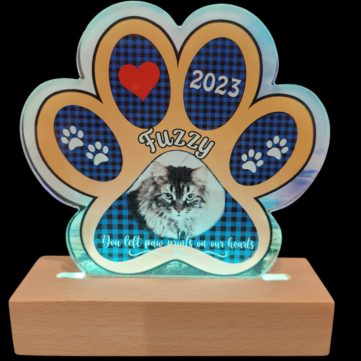 Paw Print Acrylic Plaque with Wooden Base