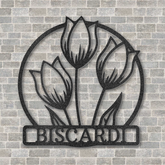Wild Tulips Personalized Monogram Steel Sign, Family Name Steel Sign with Tulip Flowers