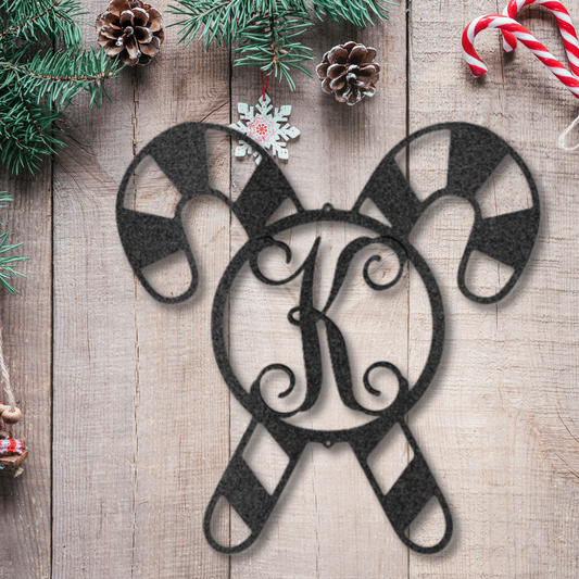 Candy Cane Initial Monogram - Steel Sign