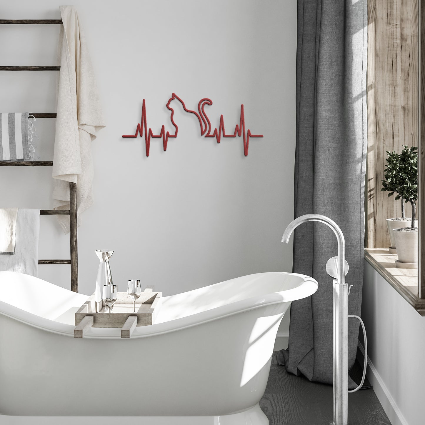 Cat Heartbeat Metal Wall Art, Die-cut Metal Sign