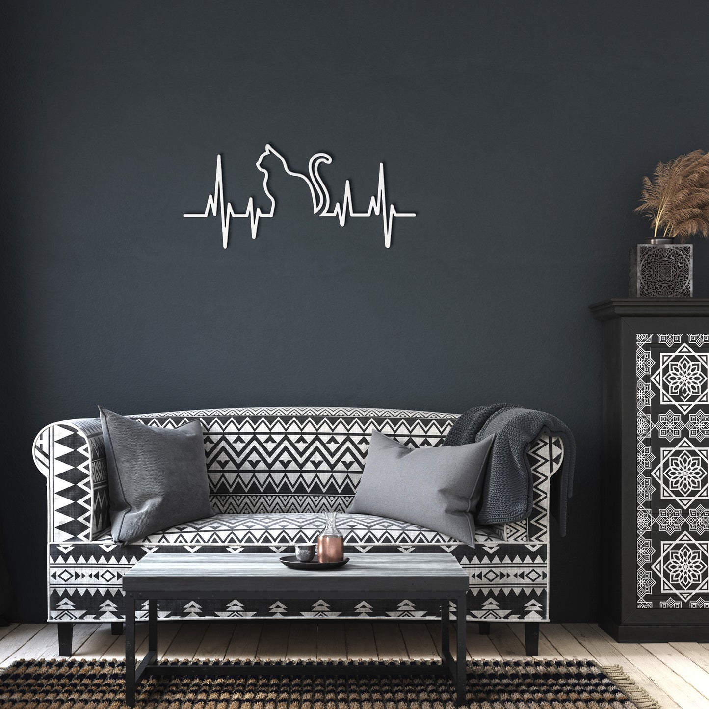 Cat Heartbeat Metal Wall Art, Die-cut Metal Sign