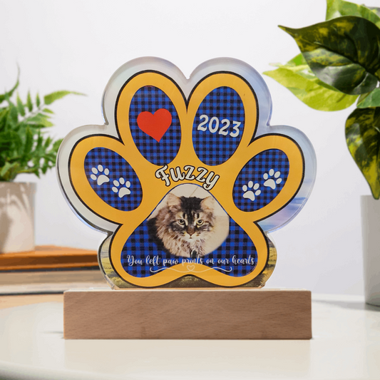 Paw Print Acrylic Plaque with Wooden Base
