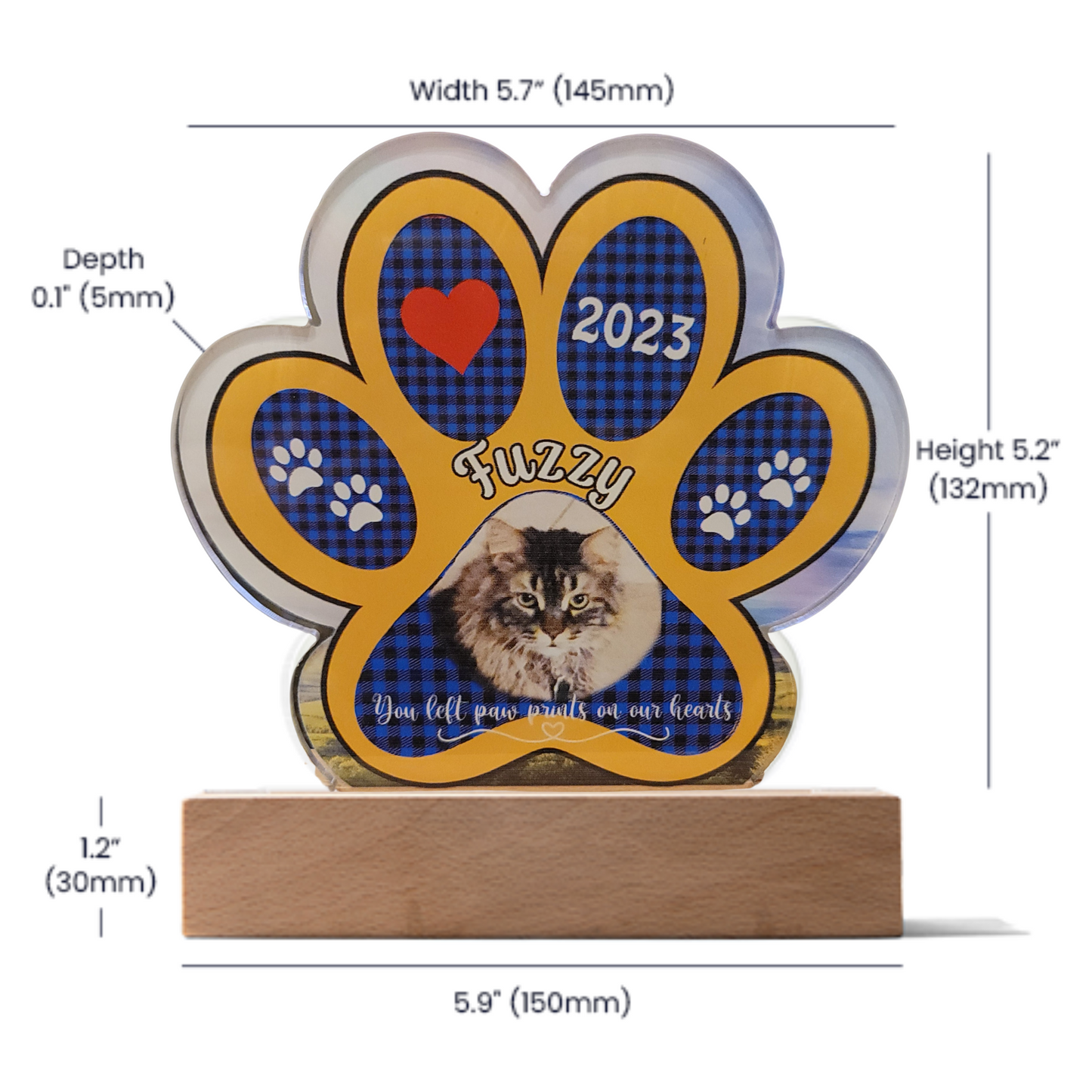 Paw Print Acrylic Plaque with Wooden Base
