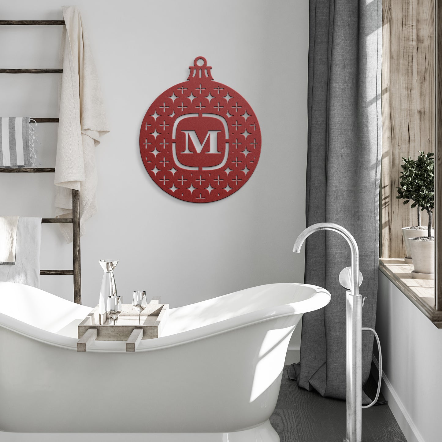 Monogram Initial Ornament Metal Art Sign, Bauble with Initial for Holiday Decor