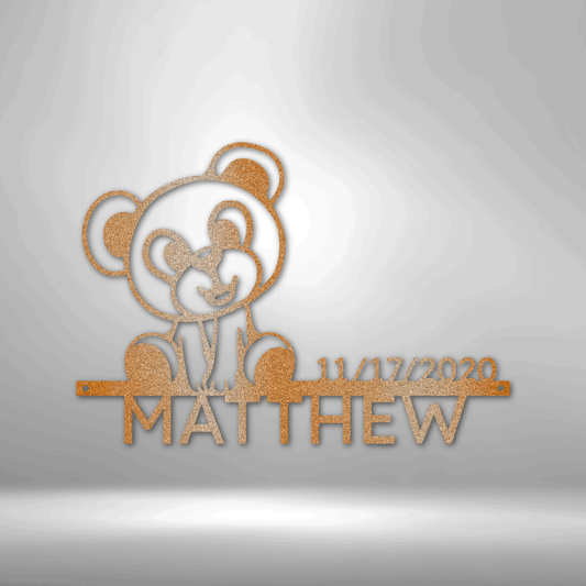 Teddy Sitting Monogram - Steel Sign for Nursery