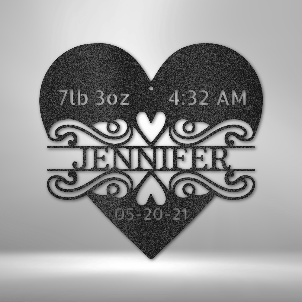 Newborn Baby Love Monogram - Heart Shaped Personalized Steel Sign