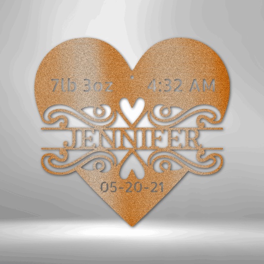 Newborn Baby Love Monogram - Heart Shaped Personalized Steel Sign