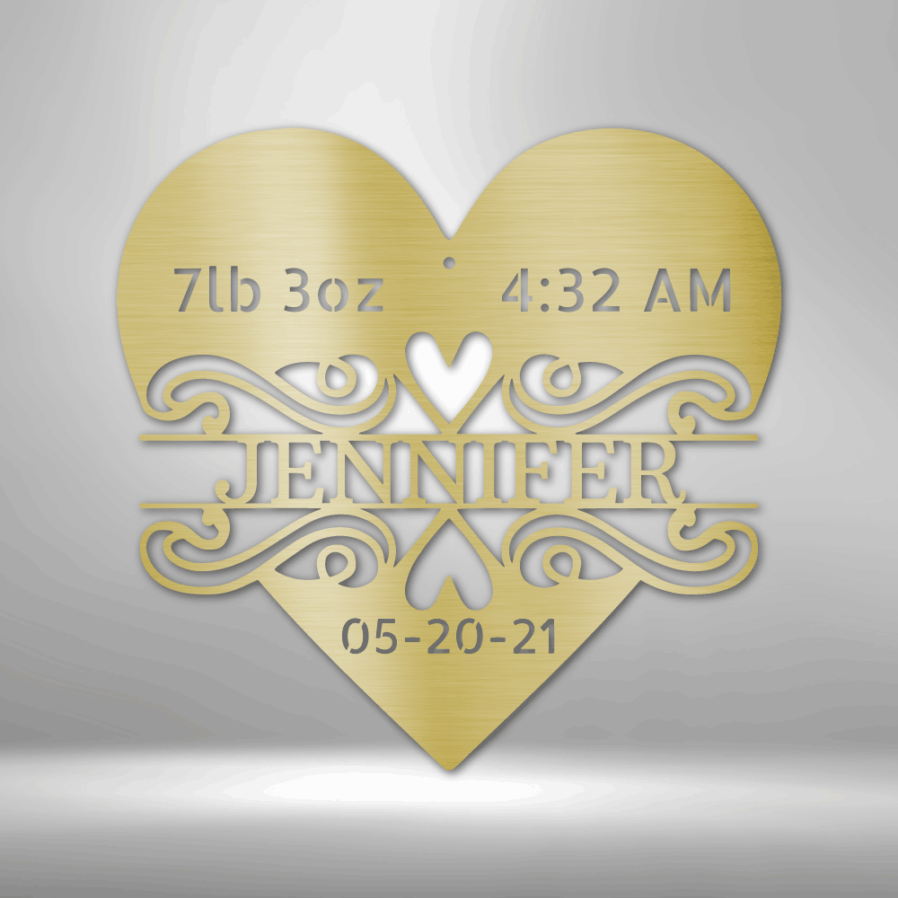 Newborn Baby Love Monogram - Heart Shaped Personalized Steel Sign