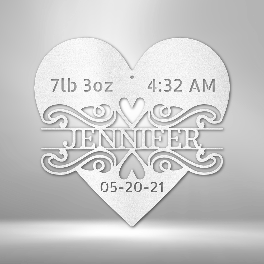 Newborn Baby Love Monogram - Heart Shaped Personalized Steel Sign