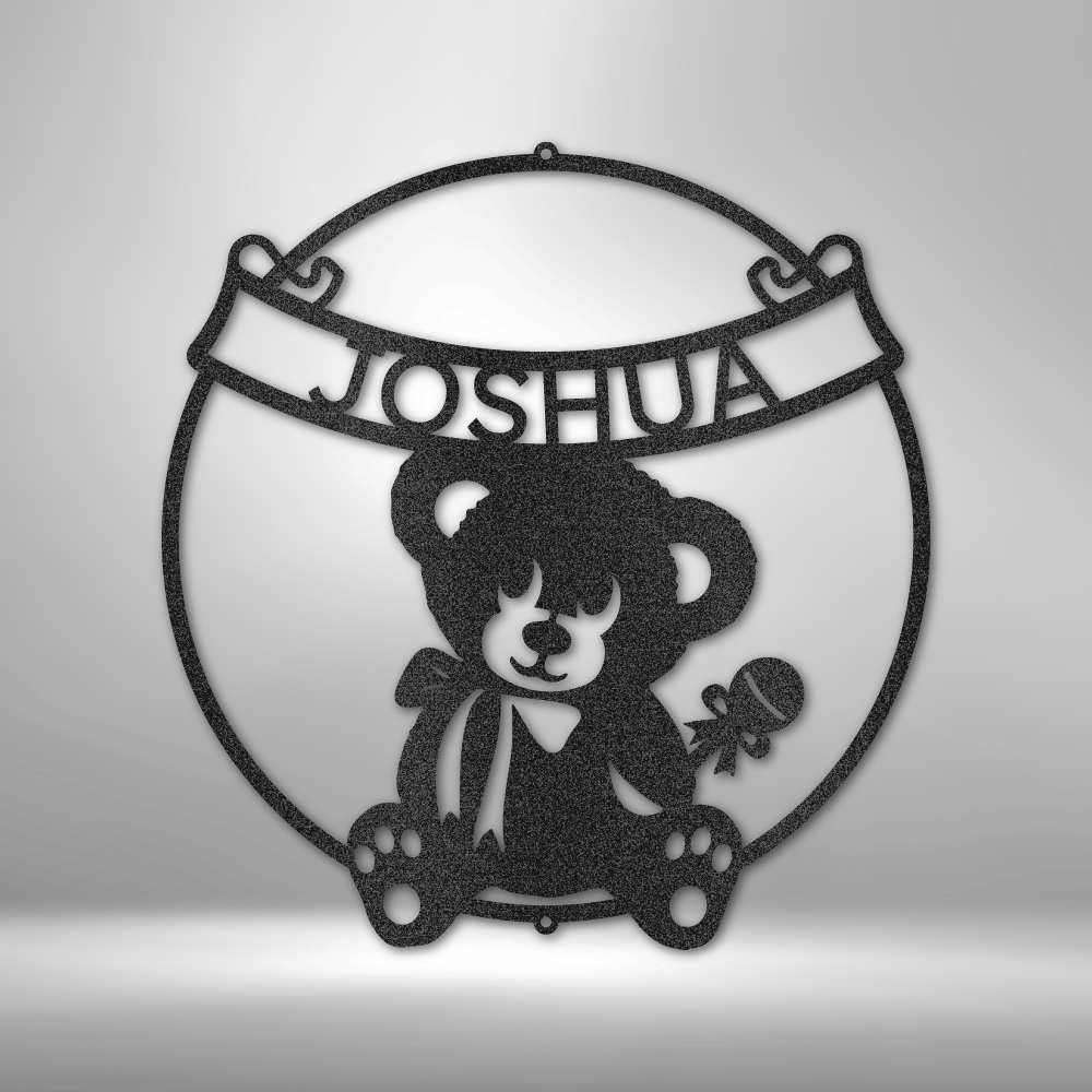 Teddy Banner Monogram - Steel Sign for Nursery