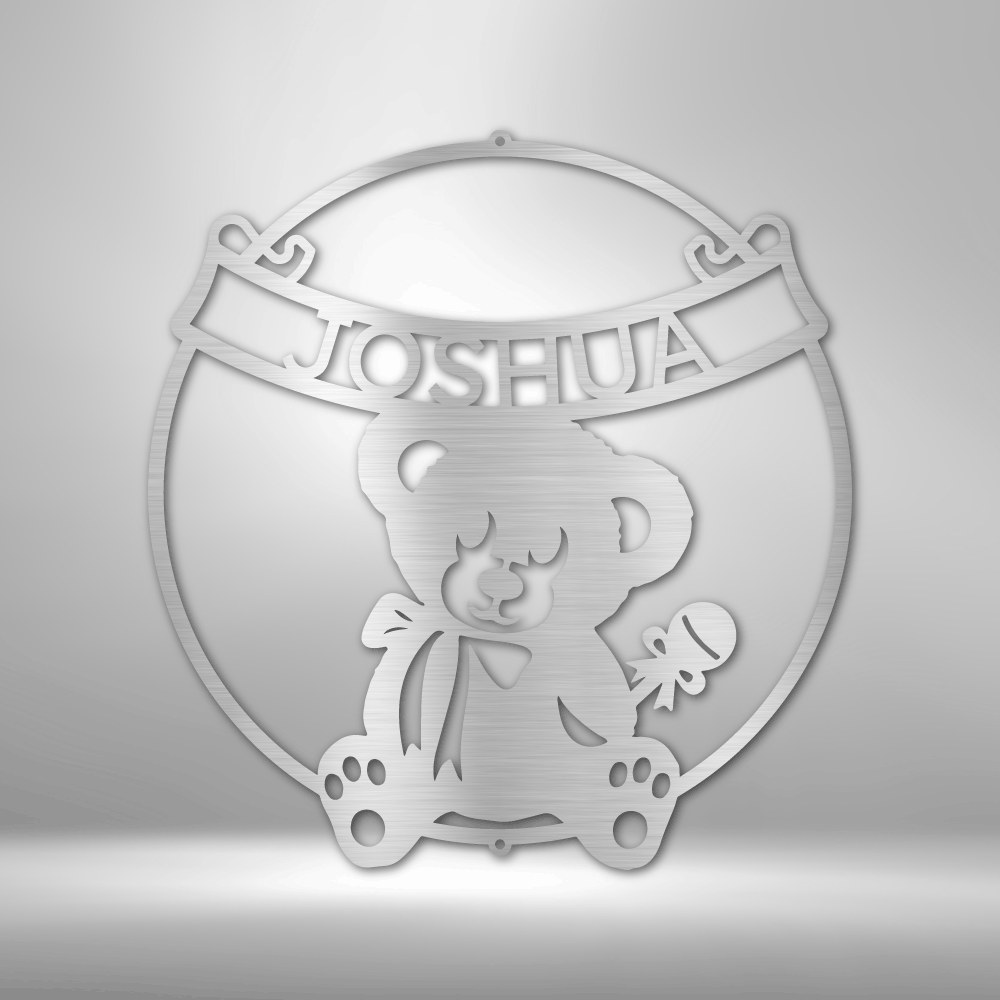 Teddy Banner Monogram - Steel Sign for Nursery