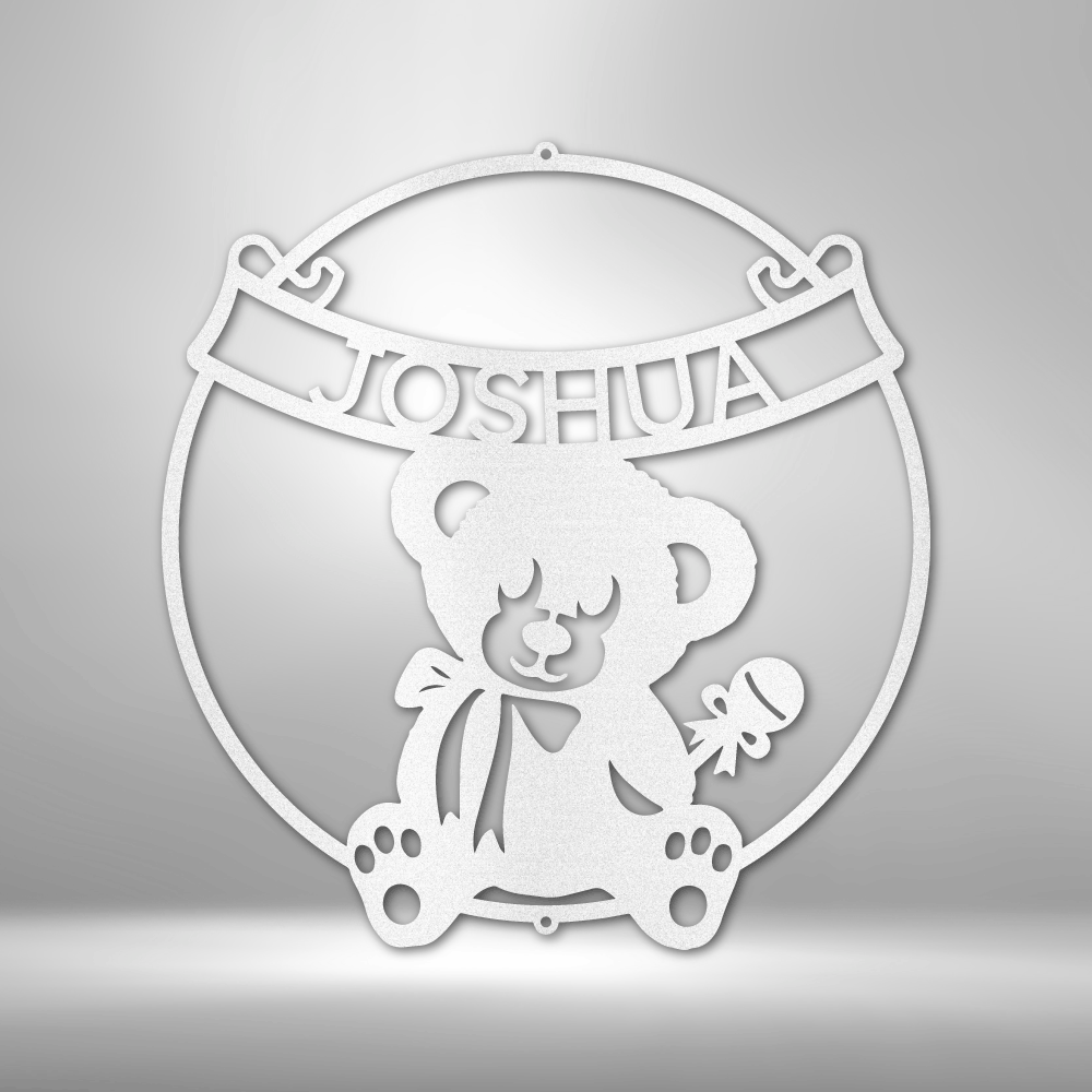 Teddy Banner Monogram - Steel Sign for Nursery