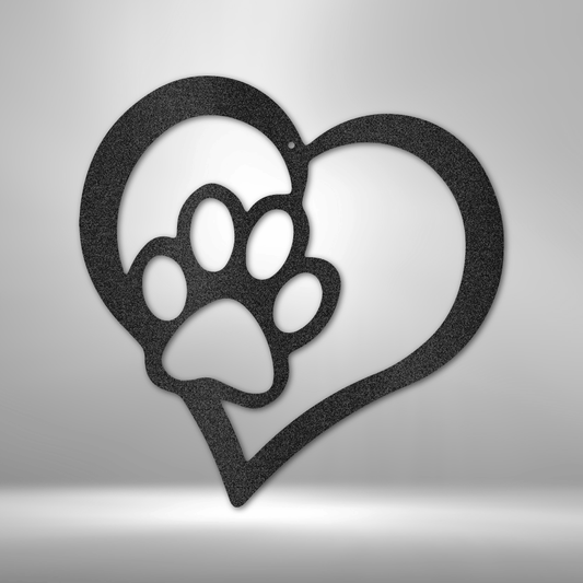 Pet Love - Pet Paw Print Heart Steel Sign