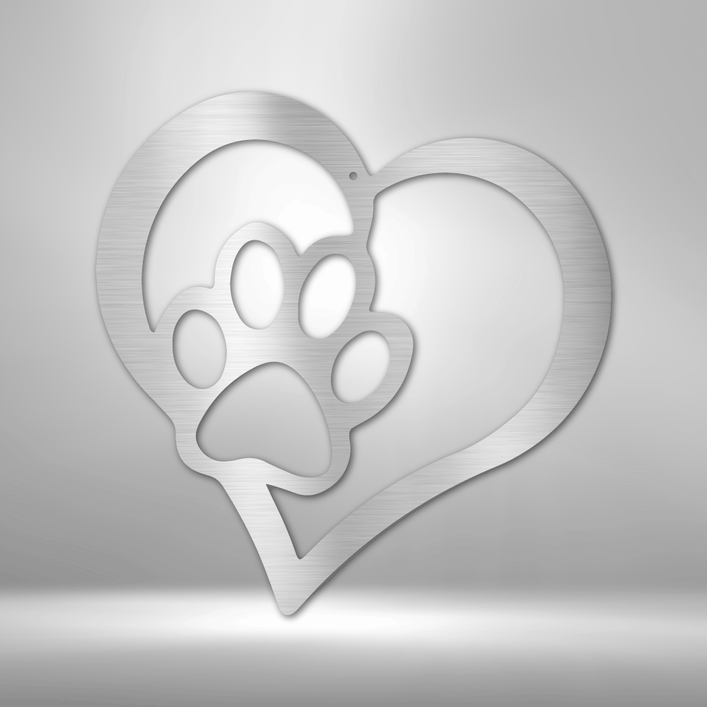 Pet Love - Pet Paw Print Heart Steel Sign