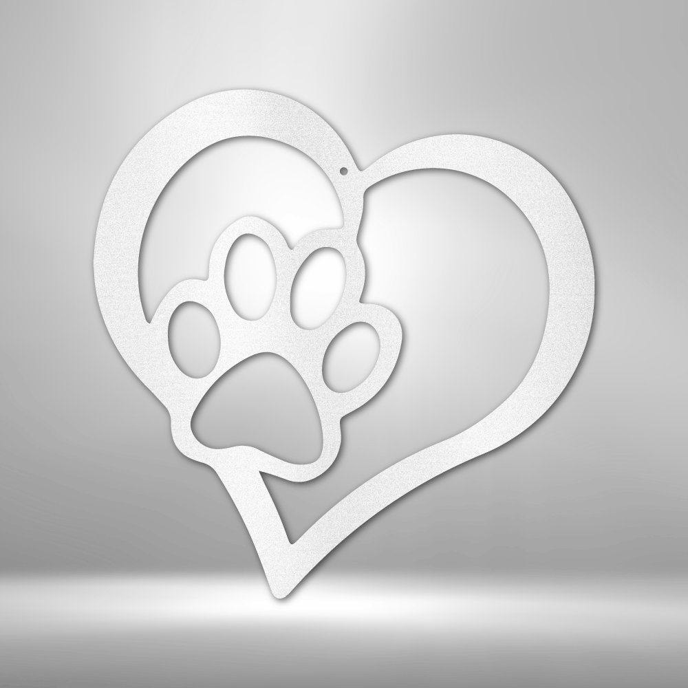 Pet Love - Pet Paw Print Heart Steel Sign