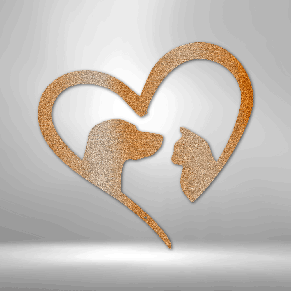 Pets Heart Metal Wall Art, Metal Sign with Heart Dog and Cat, Pet Love Sign
