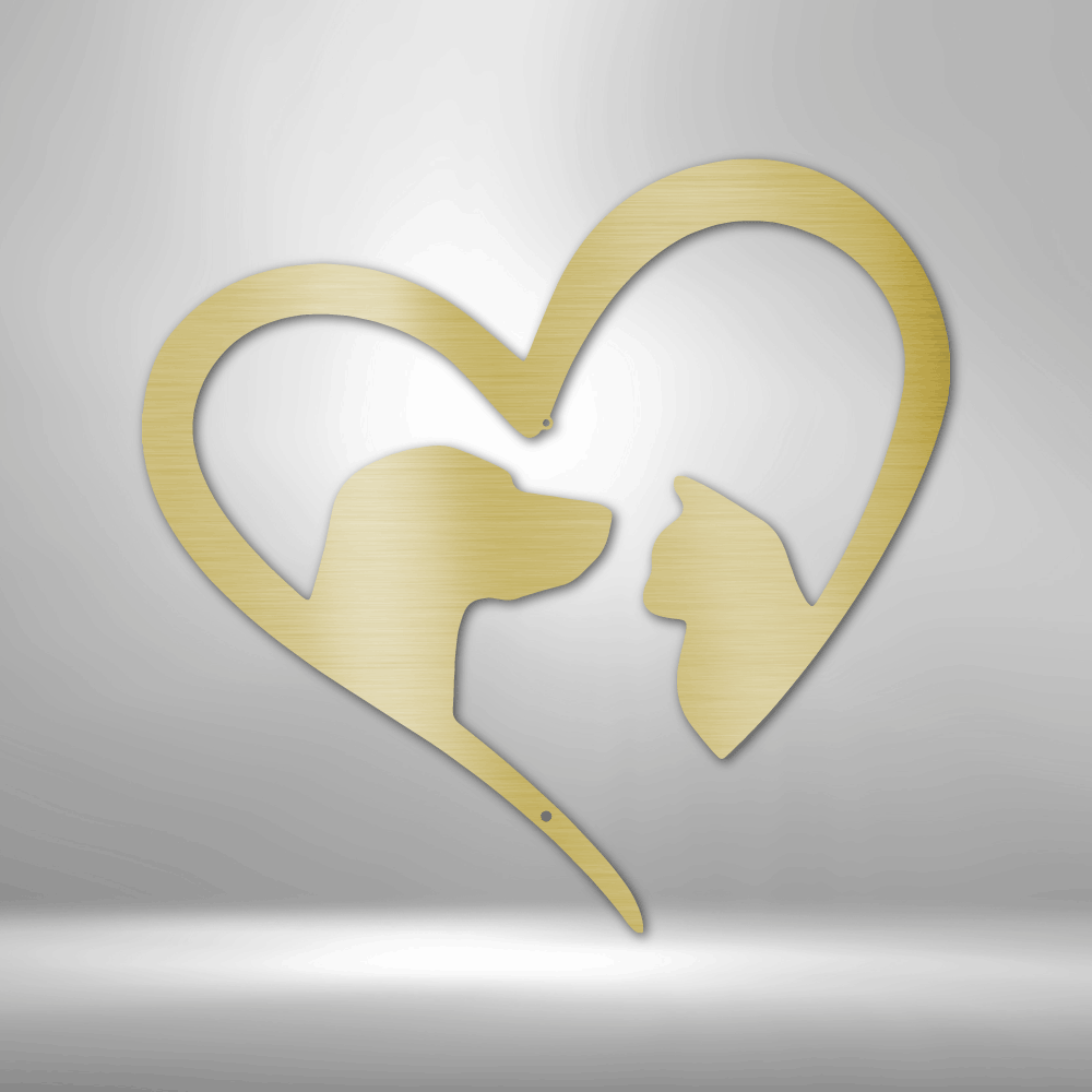 Pets Heart Metal Wall Art, Metal Sign with Heart Dog and Cat, Pet Love Sign