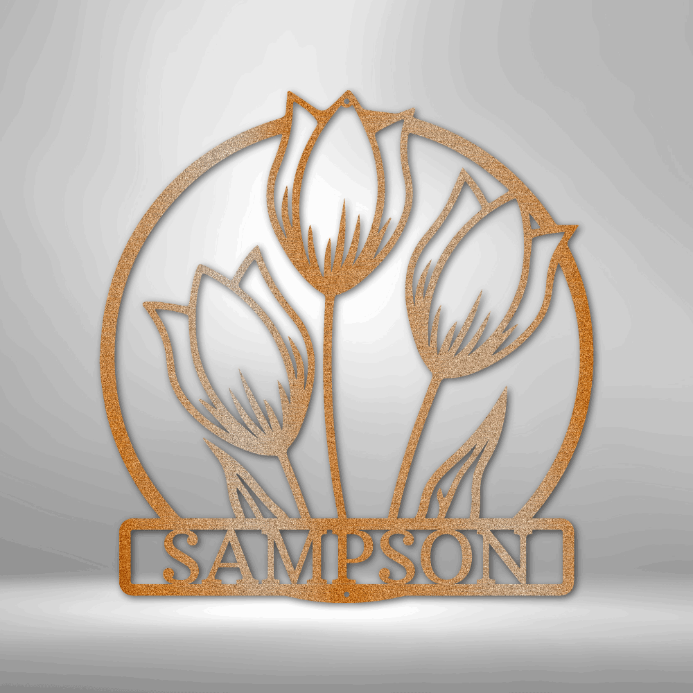 Wild Tulips Personalized Monogram Steel Sign, Family Name Steel Sign with Tulip Flowers