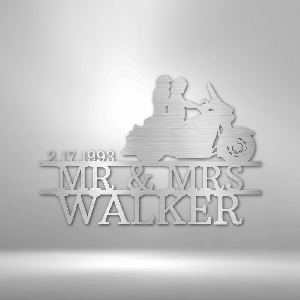 Customized Motorcycle Couple Metal Wall Art Sign, Personalized Sign with Couple's Names and Special Date