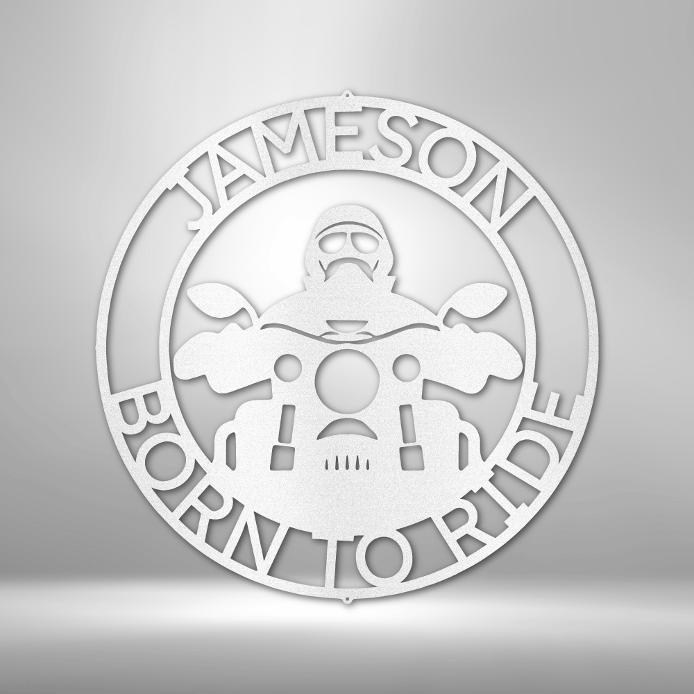 Born to Ride Motorcycle Dude Round Metal Sign