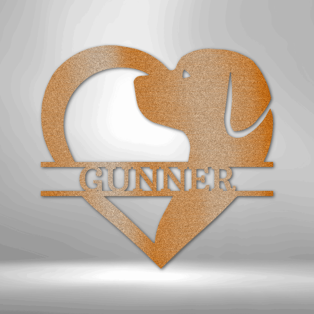 Dog Love Personalized Dog Silhouette in Heart Shaped Steel Sign