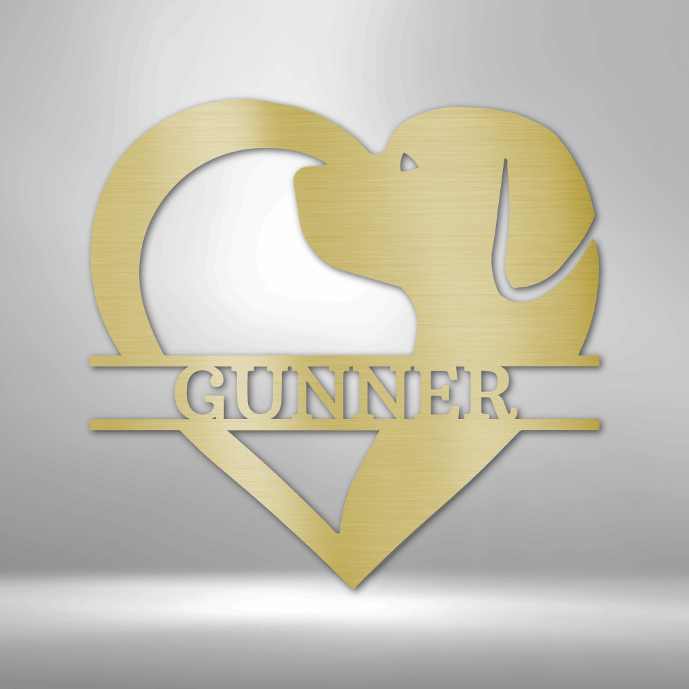 Dog Love Personalized Dog Silhouette in Heart Shaped Steel Sign