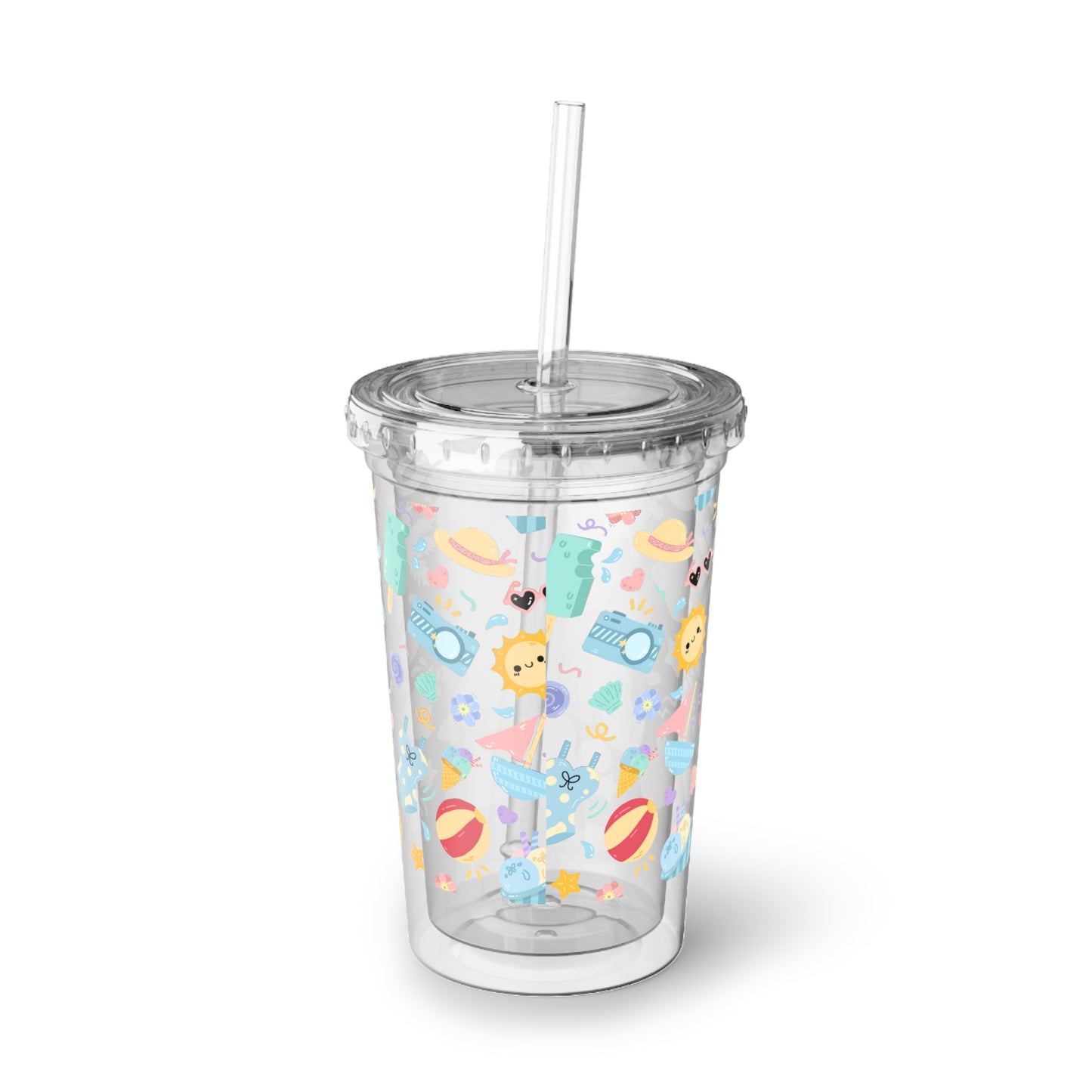 Summer Vibes Beachy Acrylic Cup with Straw