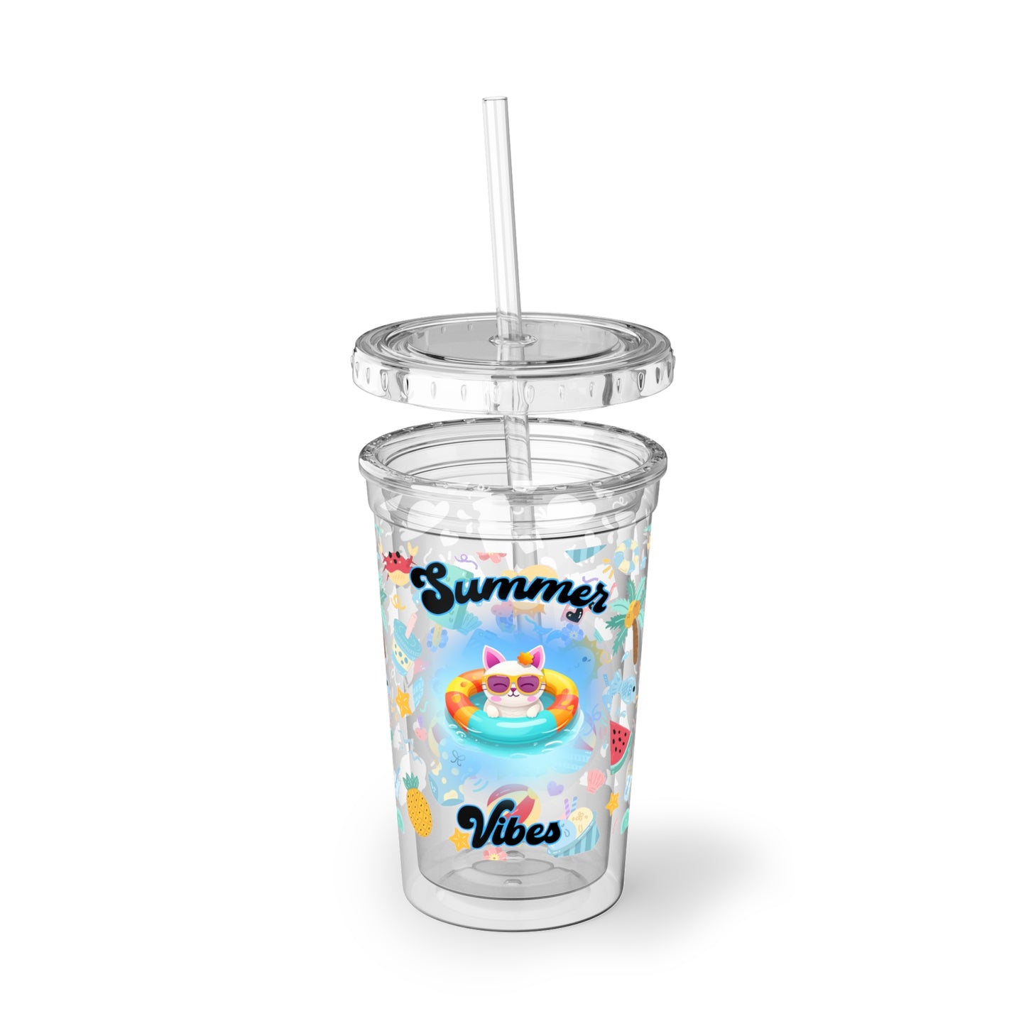 Summer Vibes Beachy Acrylic Cup with Straw