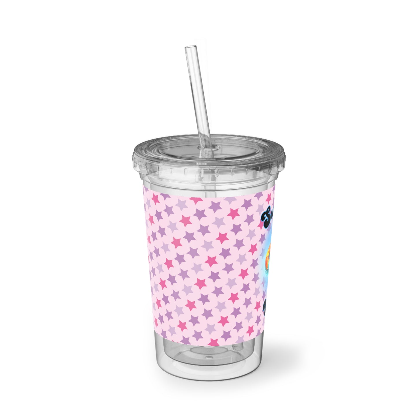 Summer Vibes Cool Cat 16 oz Acrylic Cup with Straw