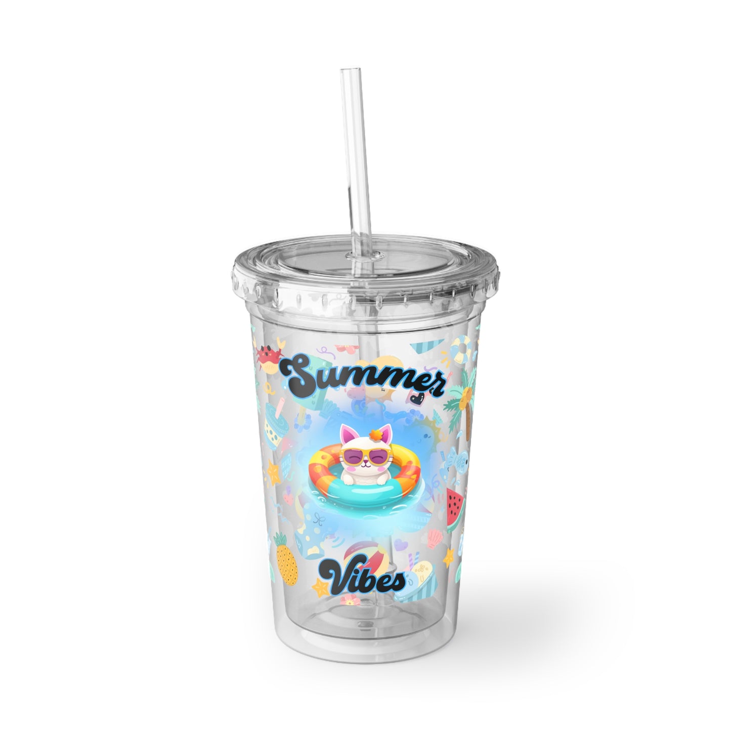 Summer Vibes Beachy Acrylic Cup with Straw