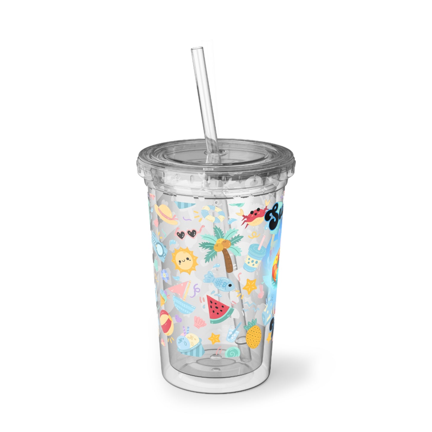 Summer Vibes Beachy Acrylic Cup with Straw