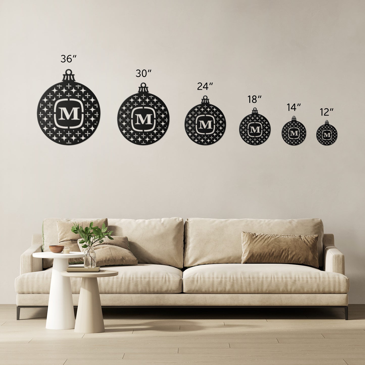 Monogram Initial Ornament Metal Art Sign, Bauble with Initial for Holiday Decor