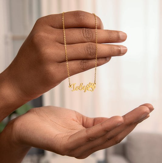 Personalized Paw Print Name Necklace - Your Pet's Name with a Paw Print Symbol