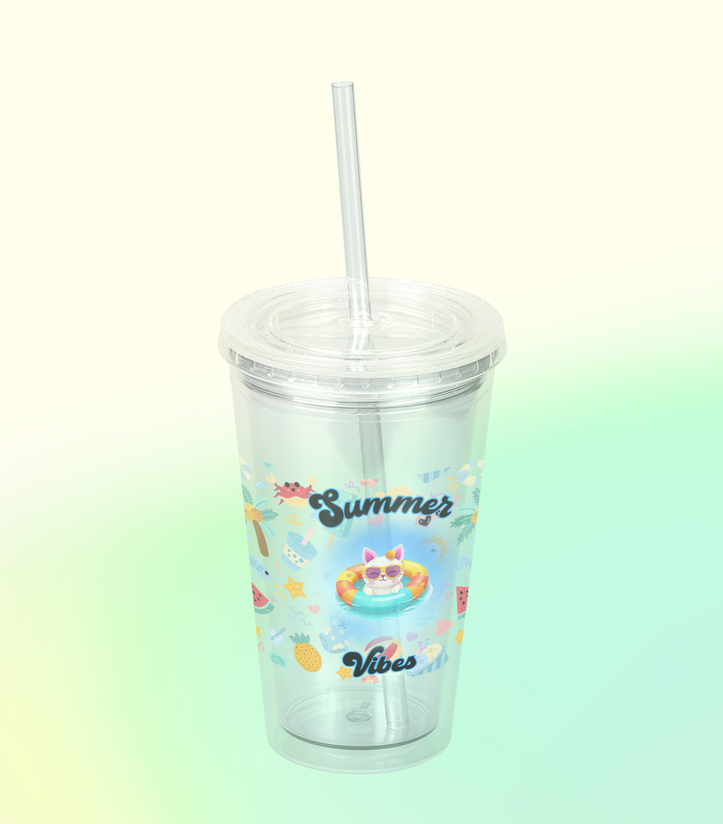 Summer Vibes Beachy Acrylic Cup with Straw