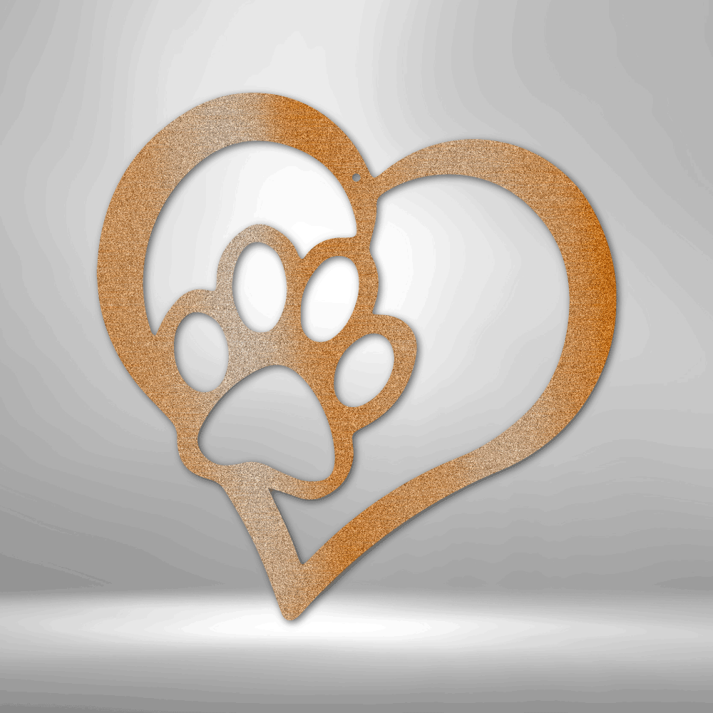 Pet Love - Pet Paw Print Heart Steel Sign