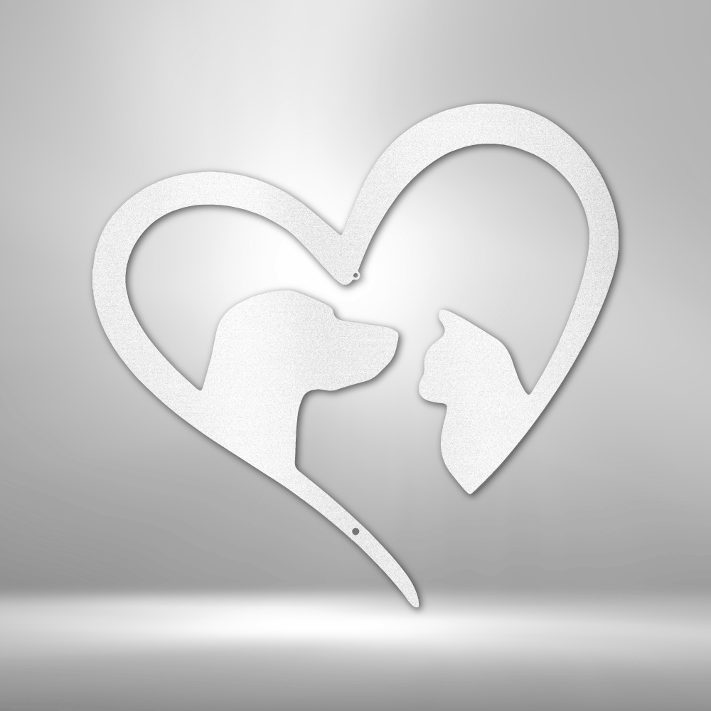 Pets Heart Metal Wall Art, Metal Sign with Heart Dog and Cat, Pet Love Sign