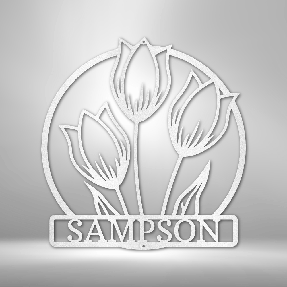 Wild Tulips Personalized Monogram Steel Sign, Family Name Steel Sign with Tulip Flowers