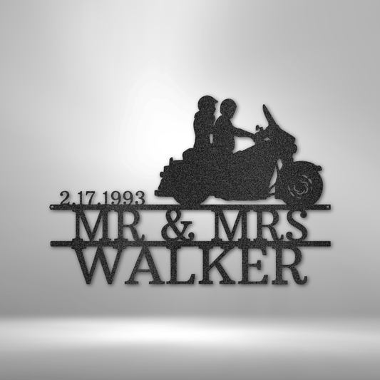 Customized Motorcycle Couple Metal Wall Art Sign, Personalized Sign with Couple's Names and Special Date