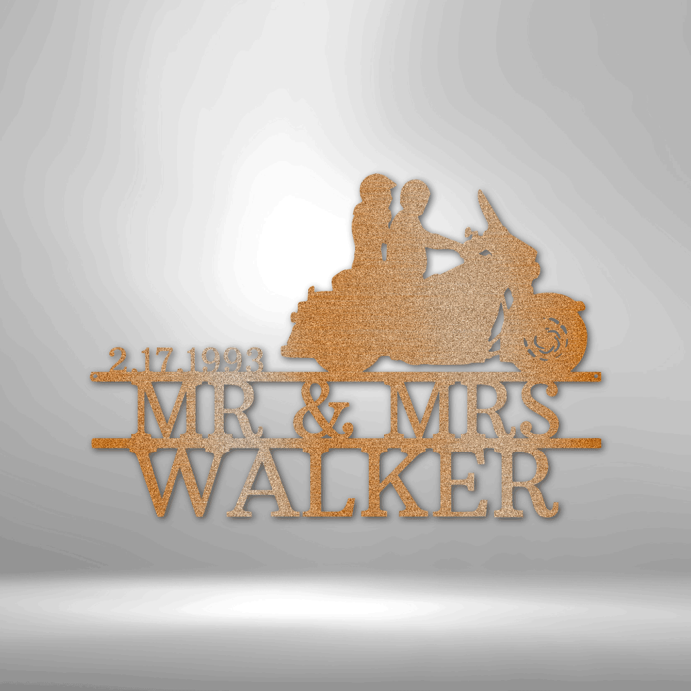 Customized Motorcycle Couple Metal Wall Art Sign, Personalized Sign with Couple's Names and Special Date