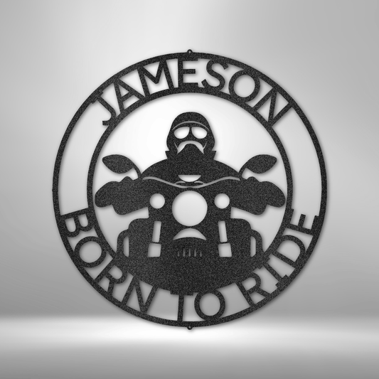 Born to Ride Motorcycle Dude Round Metal Sign