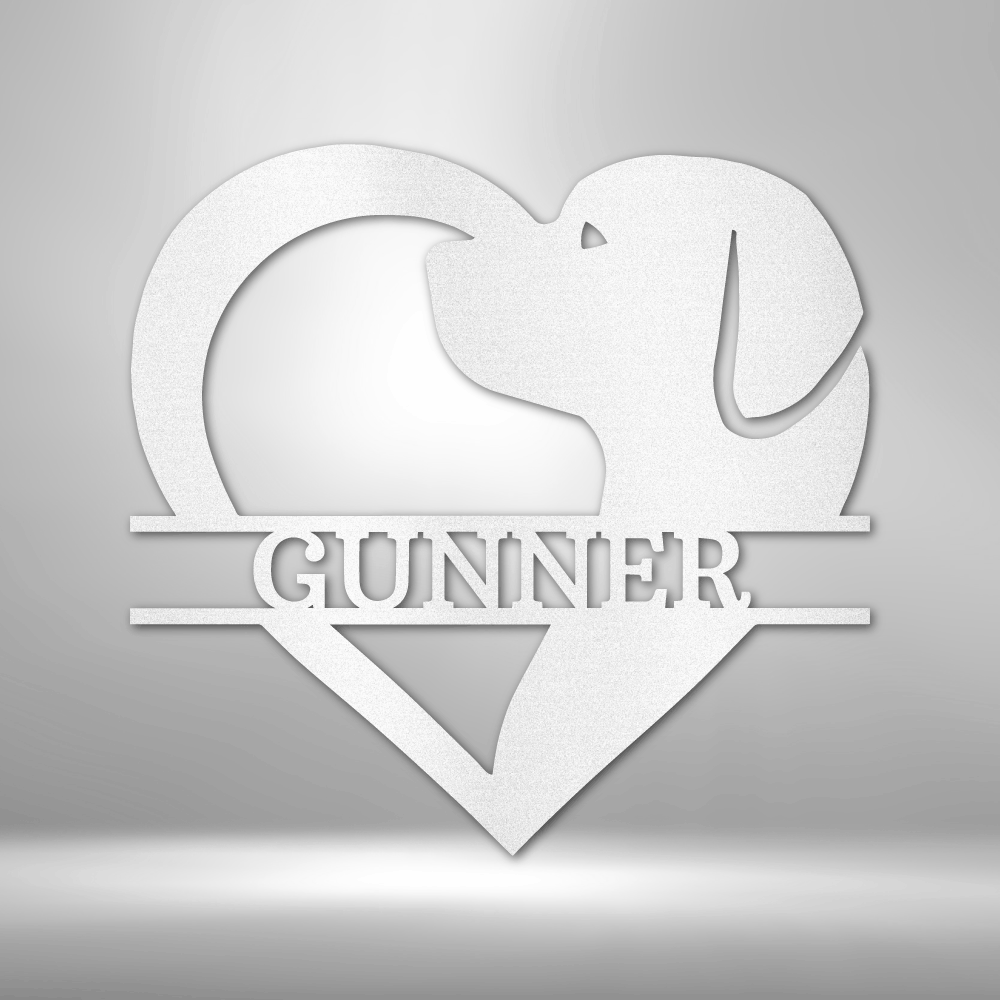 Dog Love Personalized Dog Silhouette in Heart Shaped Steel Sign