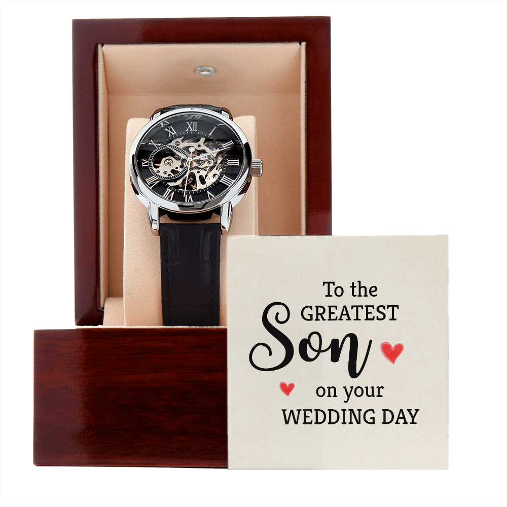 Mens Openwork Watch and Message Card - To the Greatest Son On Your Wedding Day