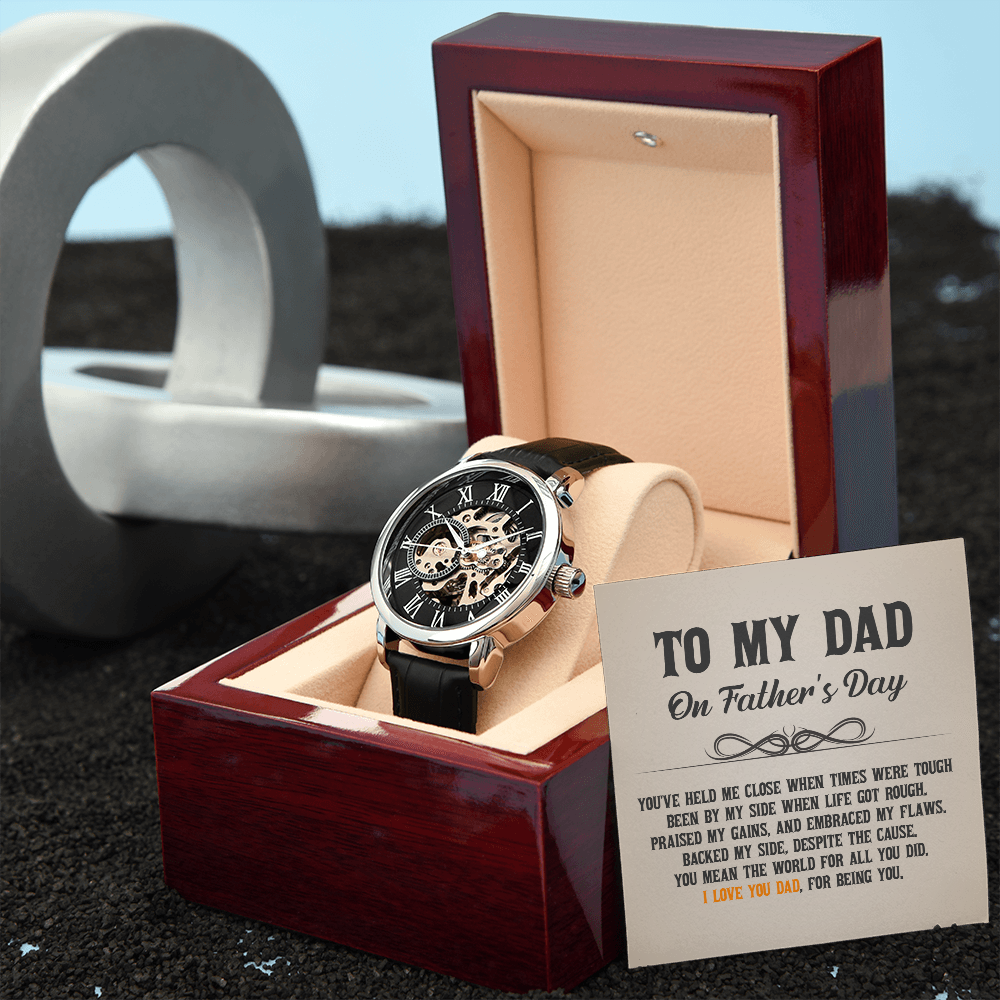 To My Dad on Father’s Day - Openwork watch in luxury gift box with message card, Gift for Dad