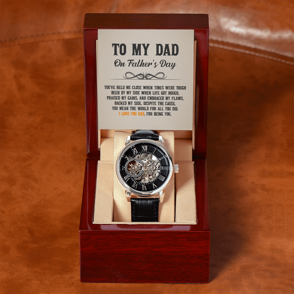 To My Dad on Father’s Day - Openwork watch in luxury gift box with message card, Gift for Dad