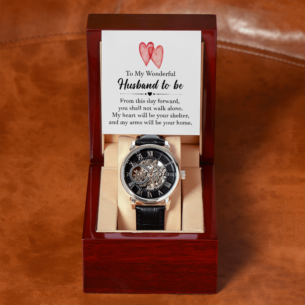 Men's Openwork Watch with Message Card to Husband to Be