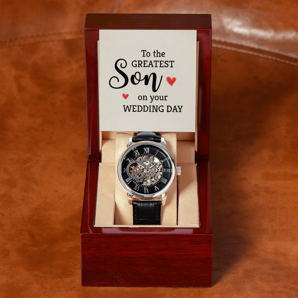 Mens Openwork Watch and Message Card - To the Greatest Son On Your Wedding Day